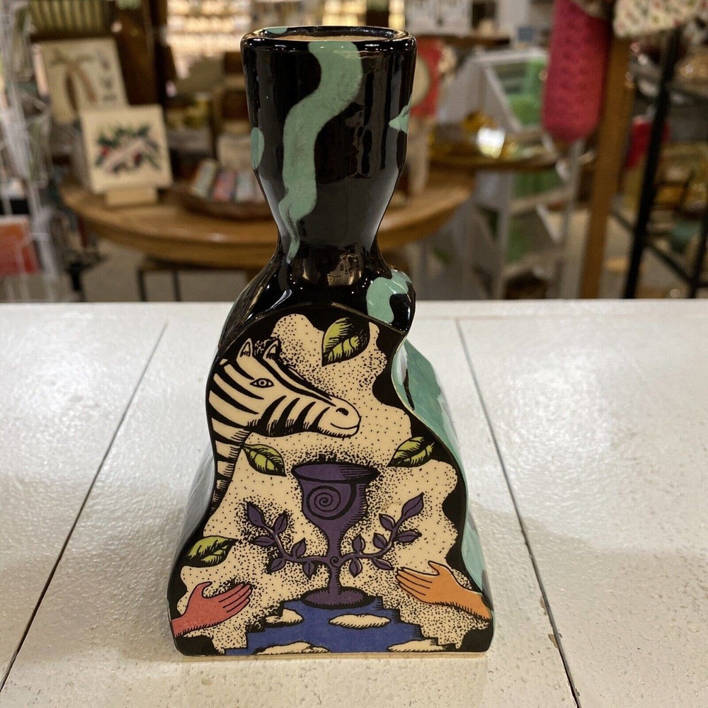 Garson Pakele Whimsical Candle Stick 2-Sided Elephant Rider Chalice Hand Painted
